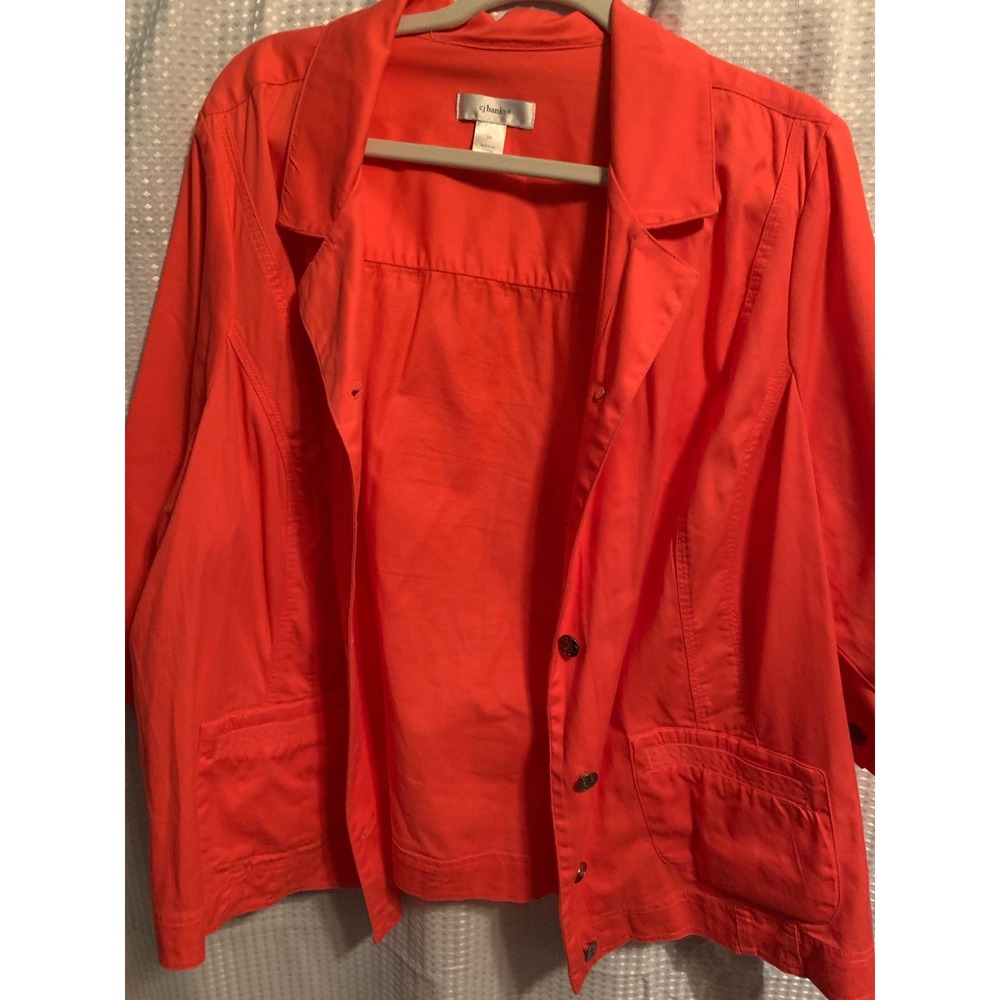 CJ Banks Women 3X Coral Orange 3/4 Sleeve Button Front Lightweight Jacket Pocket